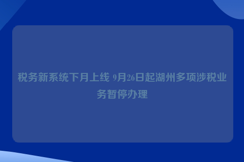 税务新系统下月上线 9月26日起湖州多项涉税业务暂停办理